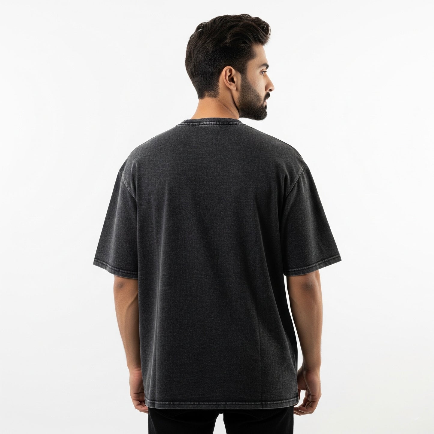 Unisex Black Acid Washed Oversized T-Shirt – Karma Dharma Moksha Spiritual Streetwear | 260 GSM Heavyweight Tee