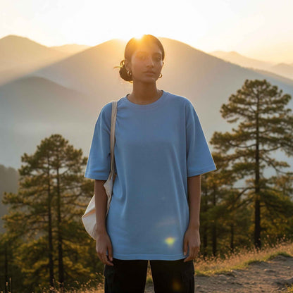 Oversized Luxury T-Shirt – 280 GSM Heavy Terry Cotton | Unisex | Baby Blue, Jade, Flamingo, Lavender | No Wrinkle, No Sweat, Ultra Soft